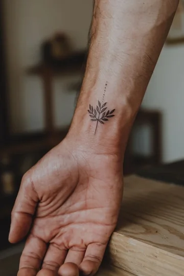 Minimalist fine line floral tattoo design for men on wrist tattoo ideas