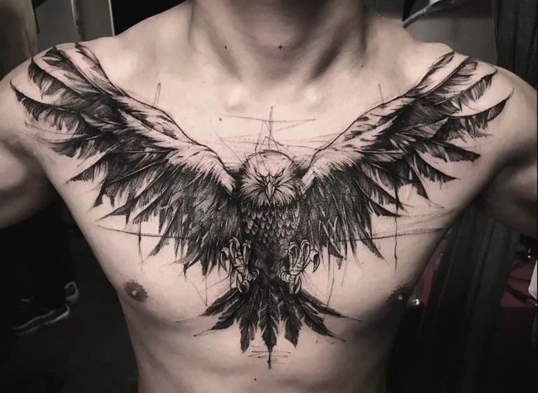 Realistic sketch eagle tattoo design for men on chest and shoulder