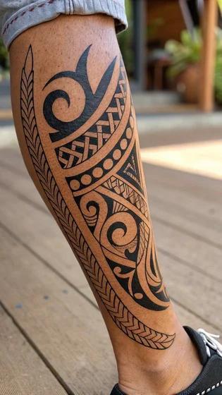 Tribal pattern tattoo design for men on calf tattoo ideas